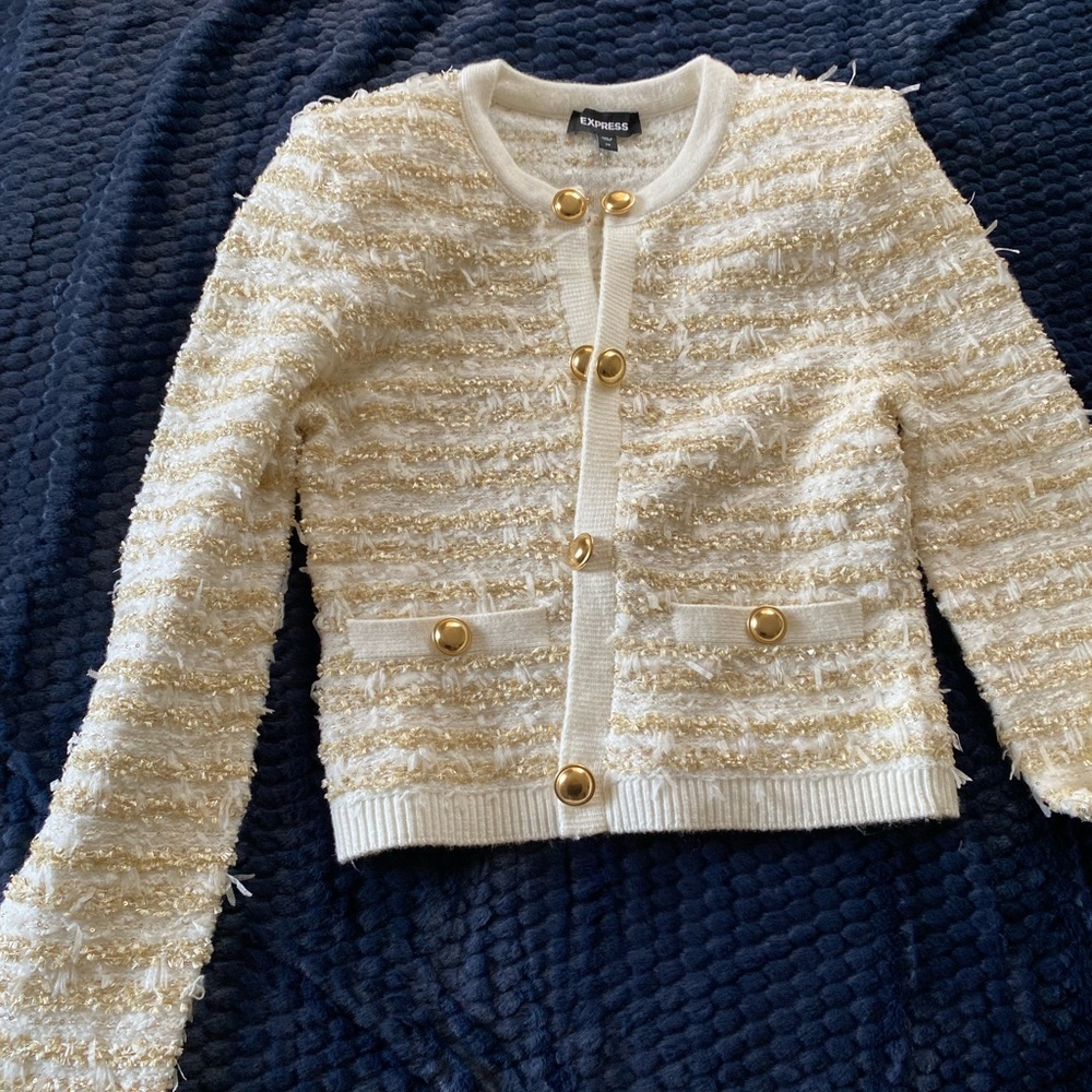 Metallic Novelty Button front sweater jacket